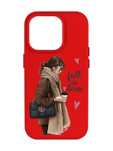 Матовий червоний чохол на Apple iPhone 14 Pro Max :: Дівчина з кавою (принт 112)