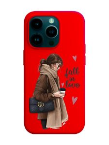 Матовий червоний чохол на Apple iPhone 14 Pro :: Дівчина з кавою (принт 112)