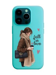 Матовий бірюзовий чохол на Apple iPhone 14 Pro :: Дівчина з кавою (принт 112)