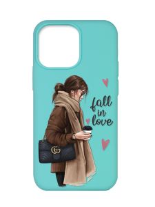 Матовий бірюзовий чохол на Apple iPhone 13 Pro :: Дівчина з кавою (принт 112)