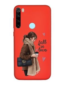 Матовий червоний чохол на Xiaomi Redmi Note 8T :: Дівчина з кавою (принт 112)