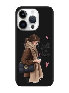 Матовий чорний чохол на Apple iPhone 14 Pro :: Дівчина з кавою (принт 112)