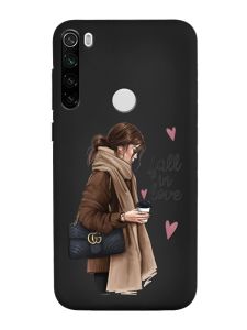 Матовий чорний чохол на Xiaomi Redmi Note 8T :: Дівчина з кавою (принт 112)