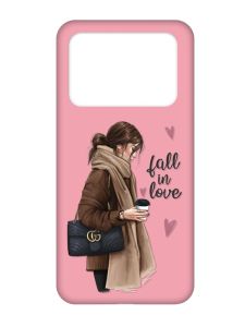 Матовий рожевий чохол на Xiaomi Poco X4 Pro 5G :: Дівчина з кавою (принт 112)