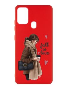 Матовий червоний чохол на Samsung Galaxy M30s/M21 :: Дівчина з кавою (принт 112)