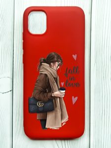 Матовий червоний чохол на Samsung Galaxy A04E/A042 :: Дівчина з кавою (принт 112)