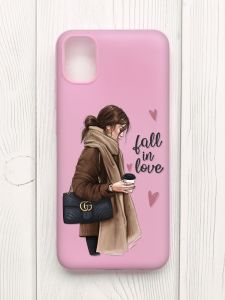 Матовий рожевий чохол на Samsung Galaxy A04E/A042 :: Дівчина з кавою (принт 112)