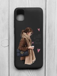 Матовий чорний чохол на Samsung Galaxy A04E/A042 :: Дівчина з кавою (принт 112)