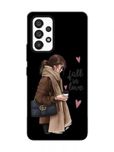 Матовий чорний чохол на Samsung Galaxy A53 4G/5G :: Дівчина з кавою (принт 112)