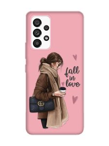 Матовий рожевий чохол на Samsung Galaxy A53 4G/5G :: Дівчина з кавою (принт 112)