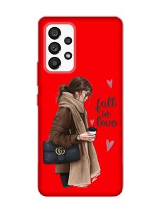 Матовий червоний чохол на Samsung Galaxy A53 4G/5G :: Дівчина з кавою (принт 112)