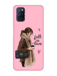 Матовий рожевий чохол на Oppo A52/A72/A92 :: Дівчина з кавою (принт 112)