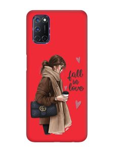 Матовий червоний чохол на Oppo A52/ A72/ A92 :: Дівчина з кавою (принт 112)