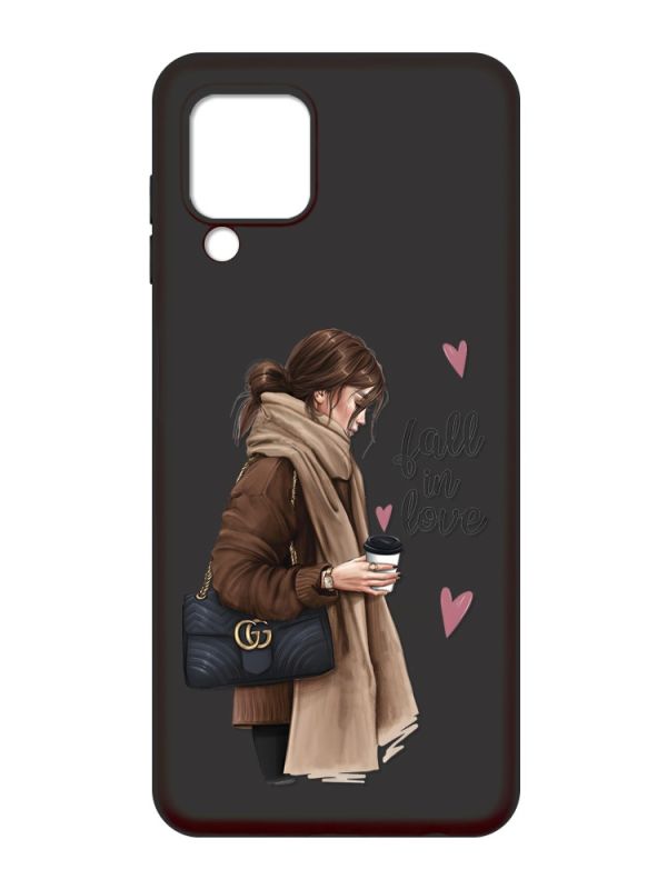 Матовий чорний чохол на Samsung Galaxy M32 / A22 / M22 4G :: Дівчина з кавою (принт 112)