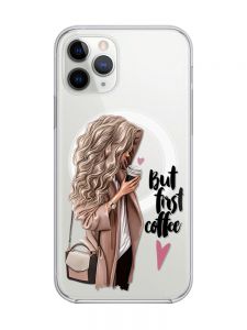 Магнітний чохол на iPhone 11 Pro Max із підтримкою MagSafe :: Дівчина з кавою (принт 114)