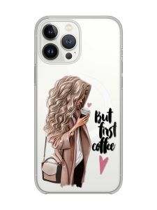 Магнітний чохол на iPhone 14 Pro із підтримкою MagSafe :: Дівчина з кавою (принт 114)