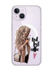 Магнітний чохол на iPhone 14 із підтримкою MagSafe :: Дівчина з кавою (принт 114)