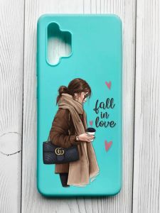 Матовий бірюзовий чохол на Samsung Galaxy A32 :: Дівчина з кавою (принт 112)