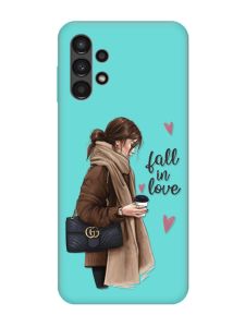 Матовий бірюзовий чохол на Samsung Galaxy A13 4G :: Дівчина з кавою (принт 112)