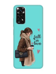 Матовий бірюзовий чохол на Xiaomi Redmi Note 11 :: Дівчина з кавою (принт 112)