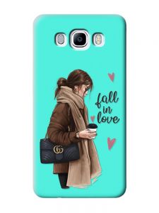 Матовий бірюзовий чохол на Samsung Galaxy J7(2016) J710 :: Дівчина з кавою (принт 112)