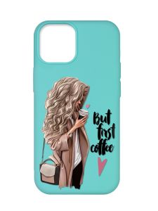 Матовий бірюзовий чохол на Apple iPhone 12 Pro Max :: Дівчина з кавою (принт 114)