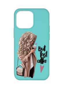 Матовий бірюзовий чохол на Apple iPhone 13 Pro :: Дівчина з кавою (принт 114)