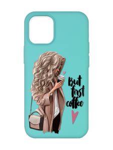 Матовий бірюзовий чохол на Apple iPhone 12/12 Pro (6.1) :: Дівчина з кавою (принт 114)