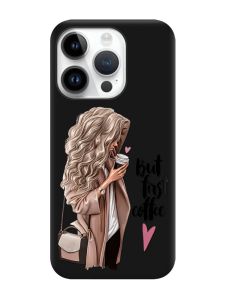Матовий чорний чохол на Apple iPhone 14 Pro :: Дівчина з кавою (принт 114)
