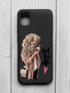 Матовий чорний чохол на Samsung Galaxy A04E/A042 :: Дівчина з кавою (принт 114)