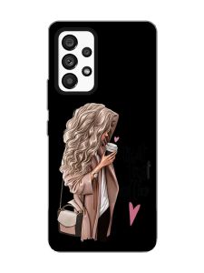 Матовий чорний чохол на Samsung Galaxy A53 4G/5G :: Дівчина з кавою (принт 114)
