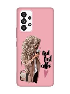 Матовий рожевий чохол на Samsung Galaxy A53 4G/5G :: Дівчина з кавою (принт 114)