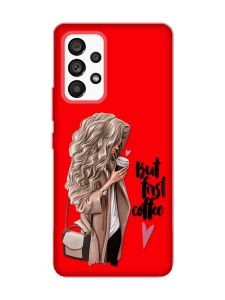 Матовий червоний чохол на Samsung Galaxy A53 4G/5G :: Дівчина з кавою (принт 114)