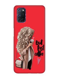 Матовий червоний чохол на Oppo A52/ A72/ A92 :: Дівчина з кавою (принт 114)