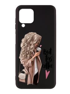 Матовий чорний чохол на Samsung Galaxy A12 :: Дівчина з кавою (принт 114)