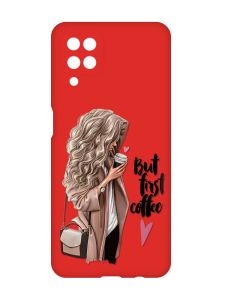 Матовий червоний чохол на Samsung Galaxy A12 :: Дівчина з кавою (принт 114)