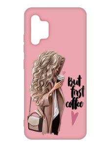 Матовий рожевий чохол на Samsung Galaxy A32 :: Дівчина з кавою (принт 114)