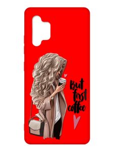 Матовий червоний чохол на Samsung Galaxy A32 :: Дівчина з кавою (принт 114)