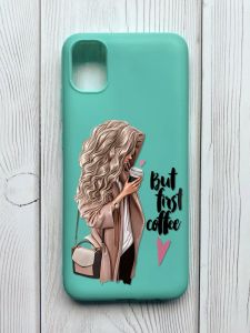 Матовий бірюзовий чохол на Samsung Galaxy A04E / A042 :: Дівчина з кавою (принт 114)