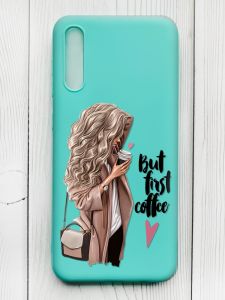 Матовий бірюзовий чохол на Samsung Galaxy A50 (2019) A505/A30s :: Дівчина з кавою (принт 114)