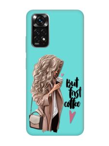 Матовий бірюзовий чохол на Xiaomi Redmi Note 11 :: Дівчина з кавою (принт 114)