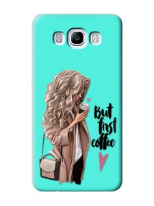 Матовий бірюзовий чохол на Samsung Galaxy J7(2016) J710 :: Дівчина з кавою (принт 114)