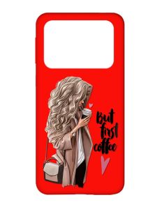 Матовий червоний чохол на Xiaomi Poco X4 Pro 5G :: Дівчина з кавою (принт 114)