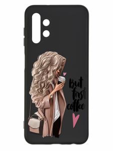 Матовий чорний чохол на Samsung Galaxy A13 4G :: Дівчина з кавою (принт 114)