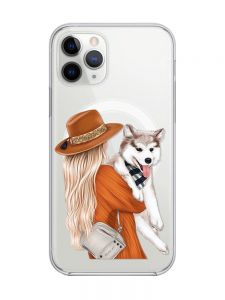 Магнітний чохол на iPhone 11 Pro Max із підтримкою MagSafe :: Дівчина з песиком (принт 115)