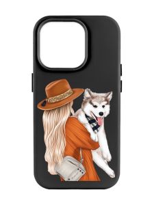 Матовий чорний чохол на Apple iPhone 14 Pro Max :: Дівчина з песиком (принт 115)