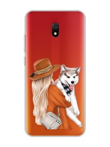 Прозорий чохол на Xiaomi Redmi 8A :: Дівчина з песиком (принт 115)