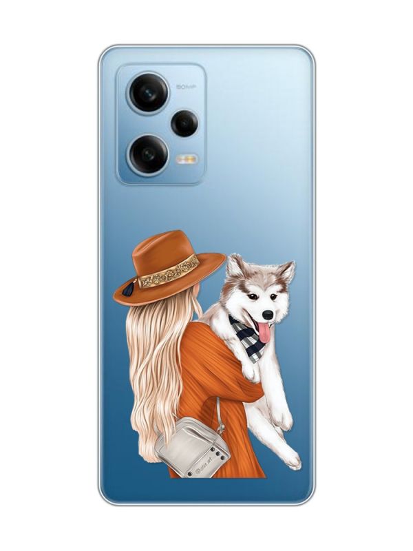 Прозорий чохол на Xiaomi Redmi Note 12 5G :: Дівчина з песиком (принт 115)