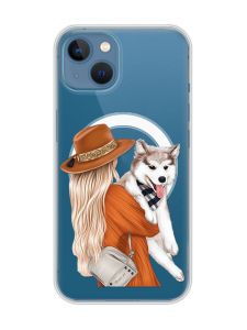 Магнітний чохол на iPhone 13 (6.1) із підтримкою MagSafe :: Дівчина з песиком (принт 115)