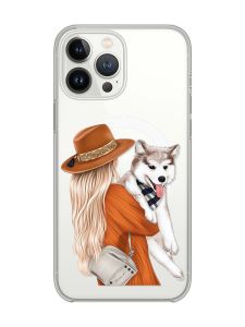 Магнітний чохол на iPhone 14 Pro із підтримкою MagSafe :: Дівчина з песиком (принт 115)